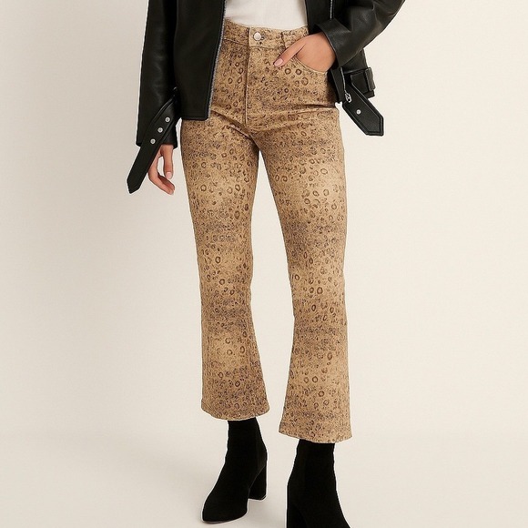 Frame Jeans Snakeskin Beige Le Crop Mini Boot Denim 25 Stretch - Picture 1 of 10